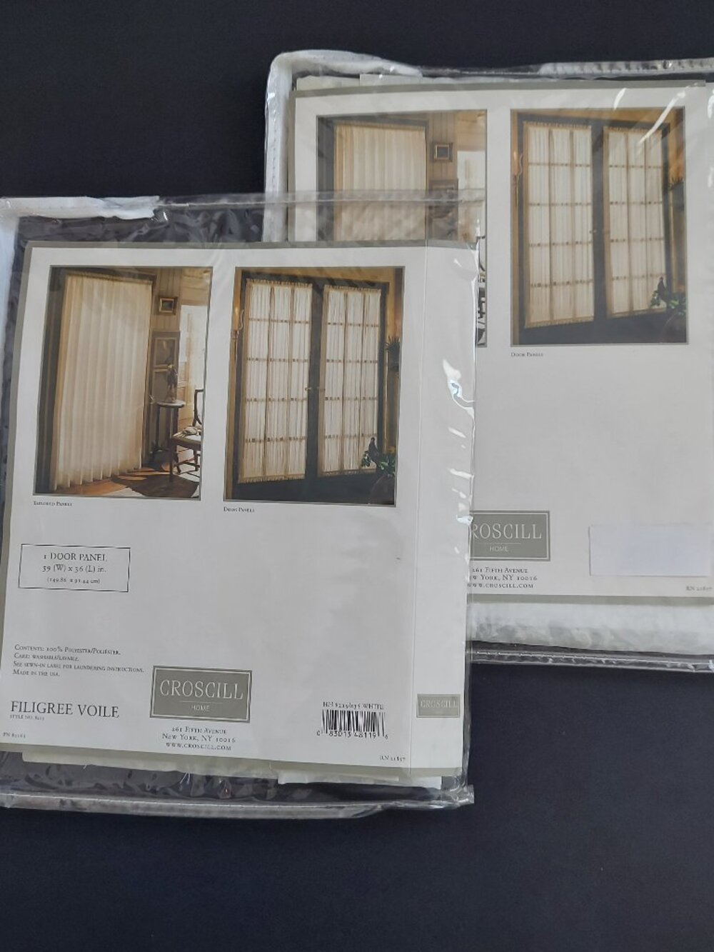 Set of 2 Croscill White Filigree Voile Sheer Door Panels Style 8215 - 36x59 NWT